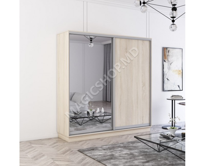 Шкаф Fox 200x60x220H со светлыми раздвижными дверями+зеркало